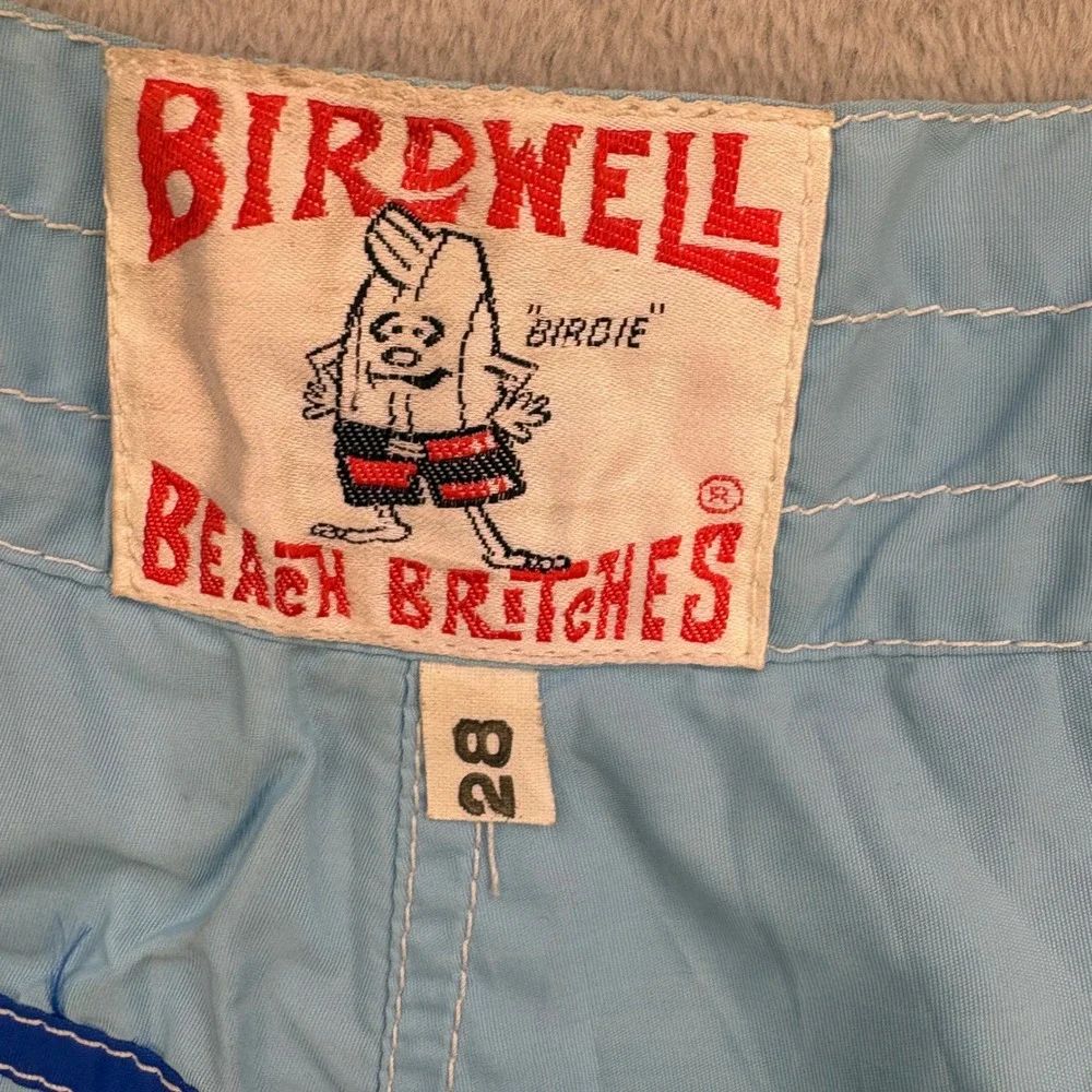 Birdwell Beach Britches Board Shorts Mens 28 Blue Striped Nylon Vintage Surf 70s